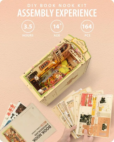 Miniatura 7 de Rincón de Libros DIY Esquina Floral, Kits de Rompecabezas 3D Rincón de Libros para Adultos, Rincones de Libros Decorativos para Estantería Escenas