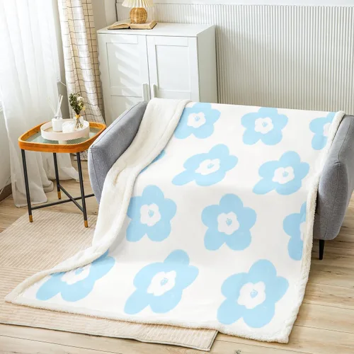 Miniatura 16 de Manta de franela de animales de dibujos animados para todas las estaciones, manta de cama azul con estampado de amor Kawaii para decoración