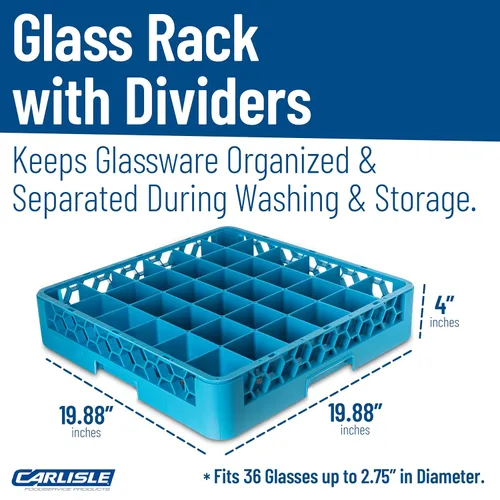 Miniatura 5 de Carlisle FoodService Products RG3614 OptiClean - Estante de vidrio con 36 compartimentos, compartimentos de 2.94 pulgadas, color azul (paquete de 6)