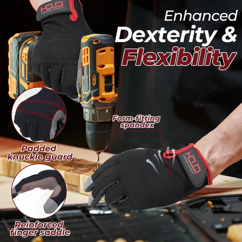 Miniatura 3 de HANDLANDY Guantes de trabajo para hombre y mujer, guantes de trabajo de mecánicos de uso general con pantalla táctil, guantes de trabajo flexibles