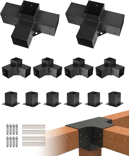 Miniatura 14 de Kit de pérgola VEVOR, soporte inclinado de 4 vías de 4x4 pulgadas para vigas de madera de 3.5x3.5 pulgadas en tamaño real, soporte de pérgola