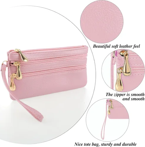 Miniatura 2 de Bolso de mano de pulsera, de cuero suave, largo con múltiples bolsillos, con correa, cartera portátil para mujer