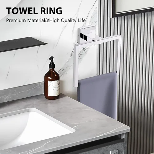 Miniatura 3 de YACVCL Juego de 5 piezas de accesorios de hardware para baño 60 cm Barra de toalla Kit moderno de toallero Acero inoxidable montado en la pared