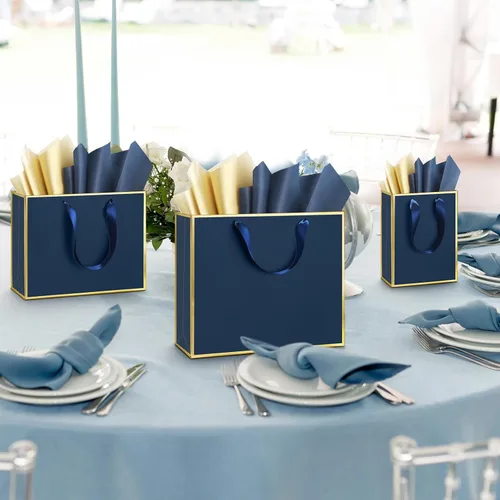 Miniatura 7 de Yeaqee 12 bolsas de regalo de papel metálico con asa, tamaño surtido, incluye 8, 10, 13 pulgadas, bolsa de regalo de agradecimiento de 5 sentidos