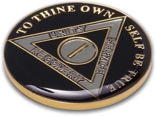 Miniatura 4 de Moneda de sobriedad de 1 año Ficha de aniversario de recuperación de chip AA Triplate (negro)