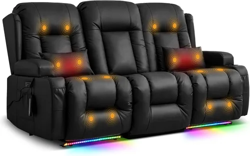 Miniatura 16 de TUNYI Sofá Reclinable Eléctrico Loveseat con Masaje y Calor, Asientos de Cine en Casa con Consola, Sofá Reclinable RV Loveseat con USB/Toma