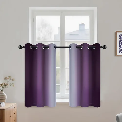 Miniatura 160 de COSVIYA Cortinas 100% Opacas Azul Degradado con Lazos Ajustables para Cocina Aislamiento Térmico Oscurecimiento de Habitación Cenefa con Bolsillo