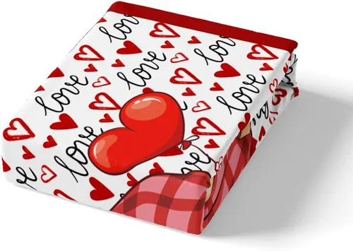 Miniatura 5 de Juego de funda de edredón de gnomo lindo para el día de San Valentín, tamaño individual, juego de ropa de cama con estampado de corazón rojo