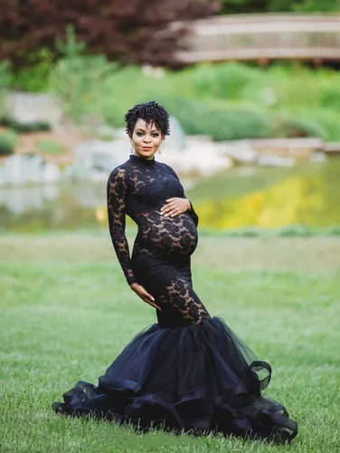 Miniatura 3 de ZIUMUDY Elegante vestido de maternidad transparente de encaje para sesión de fotos manga larga tul tutus vestido maxi de accesorios para fotos