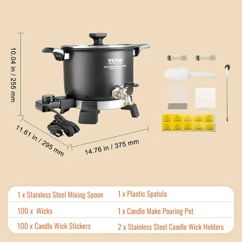 Miniatura 7 de VEVOR Derretidor de cera de 5 litros para hacer velas, olla eléctrica grande para derretir cera con boquilla fácil de verter, control de temperatura