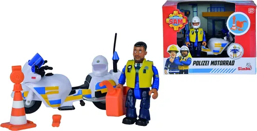 Miniatura 5 de Simba 109251092002 Fireman Sam Police Motorcycle Plus Articulado Malcolm Figura de acción le Pompier, multicolor