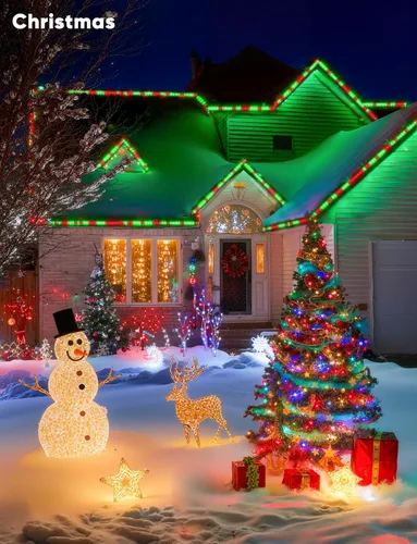 Miniatura 6 de GZBtech Tira de luces LED RGB+IC+CCT 5.00 m/16.4 pies, luz festiva persiguiendo colores para exteriores con blanco cálido y frío, impermeable IP65