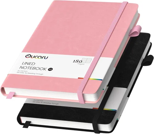 Miniatura 44 de Oucaru Cuaderno rayado, paquete de 4, 180 páginas, diarios A5 para escribir, papel grueso de 100 GSM, cuadernos pequeños diarios para mujeres y 4