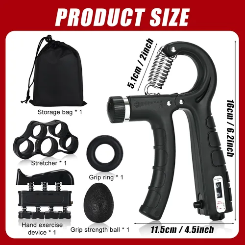 Miniatura 7 de Fortalecedor de agarre de mano, entrenador de fuerza de agarre, 22-132 libras de resistencia ajustable para antebrazo ejercitador para Negro 5 Pack