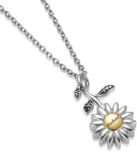 Miniatura 57 de Joyería de cremación de girasol para cenizas para mujeres, recuerdo de acero inoxidable, colgante conmemorativo, collar de urna de cremación