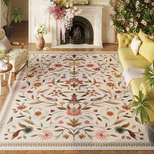 Miniatura 32 de Alfombra de entrada vintage con medallón floral de 2 x 3 pulgadas, lavable a máquina, alfombra de entrada de pelo bajo, suave, pequeña, alfombra