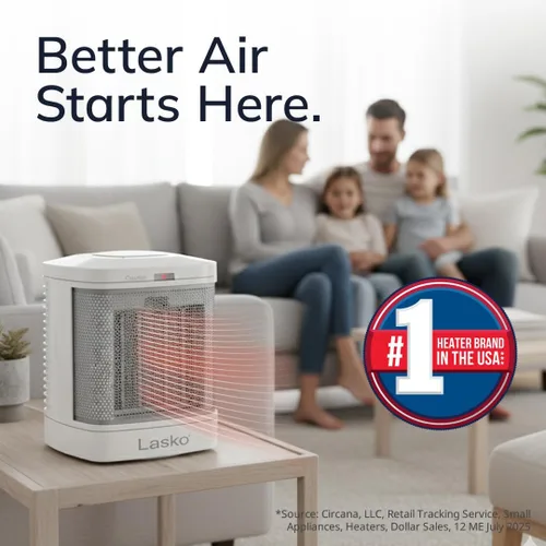Miniatura 2 de Lasko Calentador Eléctrico Portátil de Cerámica para Espacio con Enchufe ALCI para Uso en Baño, 2 Ajustes de Calor y Botón de Calor Simple, 8