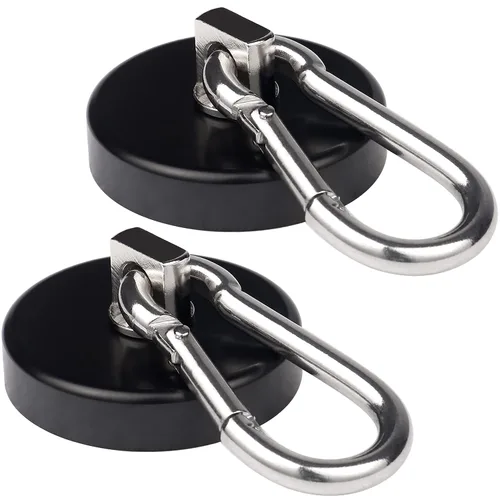 Miniatura 14 de WELLZEER Ganchos magnéticos de 100 libras, ganchos magnéticos negros con mosquetón giratorio para colgar refrigerador, fuerte imán de neodimio