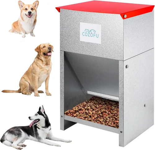 Comedero para perros – Estación de comida para mascotas de metal galvanizado para uso en interiores y exteriores – Dispensador automático alimentado