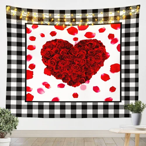 Tapiz femenino de flores de rosas rojas, tapiz de pared para el día de San Valentín, decoración de habitación de niñas y mujeres, diseño de retazos