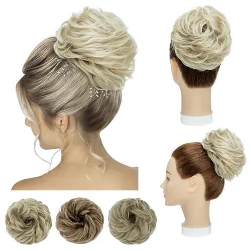 Hairro Pieza de pelo para mujer, moño desordenado, esponjoso, despeinado, recogido, ombré, coleteros sintéticos, dona, elástico, para boda, novia,
