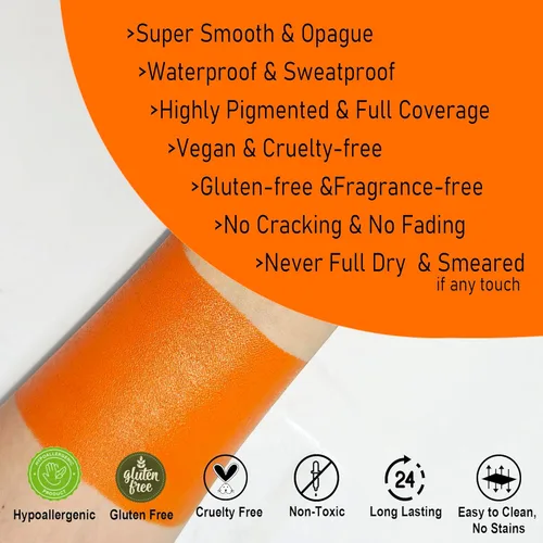 Miniatura 2 de CCbeauty Barra de pintura facial naranja, kit de pintura facial, base de maquillaje SFX de cobertura completa, pintura corporal hipoalergénica