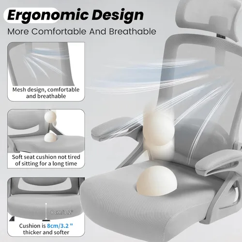 Miniatura 6 de Fizzin Silla de oficina, silla de oficina ergonómica con reposacabezas ajustable, silla de computadora de soporte lumbar, silla de escritorio de 400