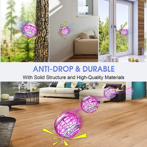 Miniatura 9 de ATHLERIA Juguetes de bola de orbe volador rosa, drones operados a mano para niños, artilugios geniales iluminados con globo cósmico giratorio que