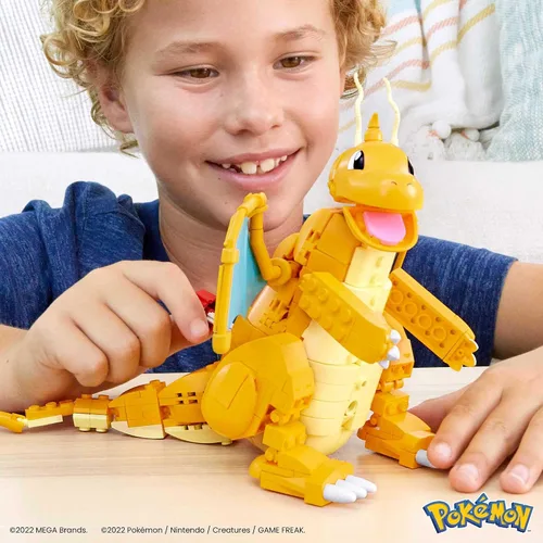 Miniatura 4 de MEGA Figura de acción de Pokémon Juguetes de construcción para niños, Dragonite con 388 piezas y movimiento de aleteo de alas, Idea de regalo