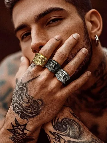 Miniatura 8 de FaithHeart Norse Viking Jewelry - Anillo de acero inoxidable de guerrero para hombre con diseño vikingo de cabeza de lobomartillo de Thor