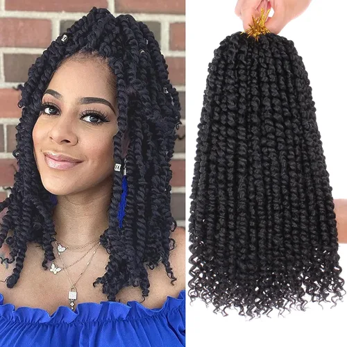 Miniatura 14 de Leeven Paquete de 8 paquetes de cabello de ganchillo pret wisted Passion Twist de 10 pulgadas, color negro natural, extensiones de cabello corto