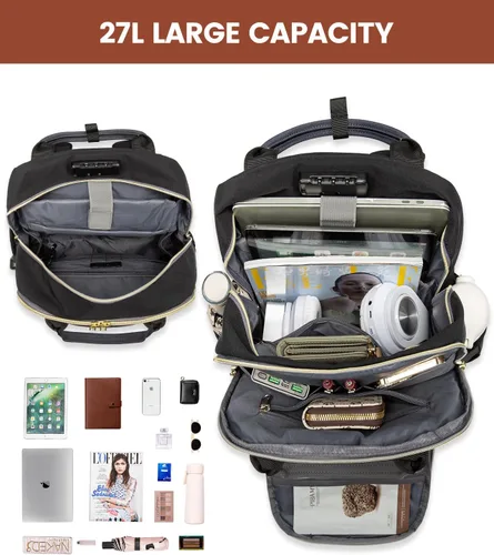 Miniatura 2 de LOVEVOOK - Mochila antirrobo con candado de seguridad para computadora portátil unisex; mochila para viajar, ir a la escuela y universidad, llevar