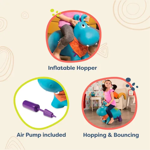 Miniatura 5 de B. toys – Hipopótamo hinchable Bouncy Boing para montar con bomba de aire incluida – Hankypants – Divertido juguete saltarín para niños de 18 meses