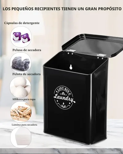 Miniatura 5 de SACREDAY Contenedor magnético de pelusa para organización y almacenamiento de lavandería con cepillo, para colgar en la pared, para decoración