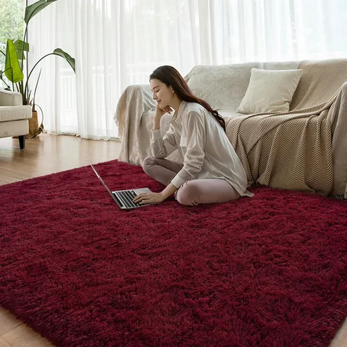 Miniatura 7 de Alfombras de pasillo de color rojo burdeos para dormitorio, sala de estar, alfombras de noche esponjosas de 2 x 4 pies, alfombra suave y lanuda