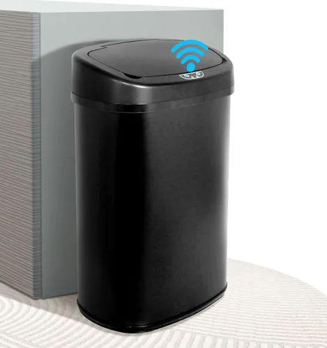 Miniatura 8 de MKDLUFEI Bote de basura automático de 13 galones, sensor de movimiento, sensible al tacto, acero inoxidable cepillado, diseño silencioso, alta Azul