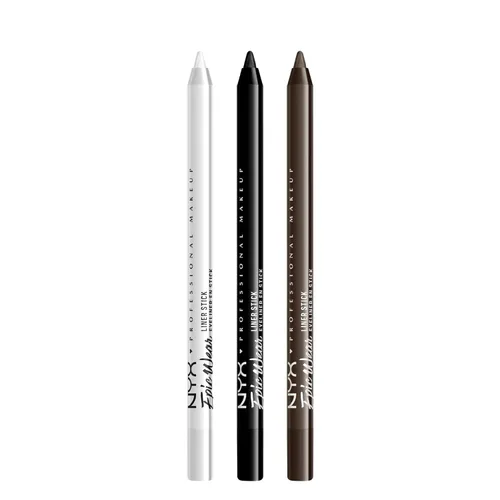 NYX PROFESSIONAL MAKEUP Epic Wear - Lápiz delineador de ojos de larga duración, paquete de 3 (blanco puro, negro tono negro, marrón más profundo)