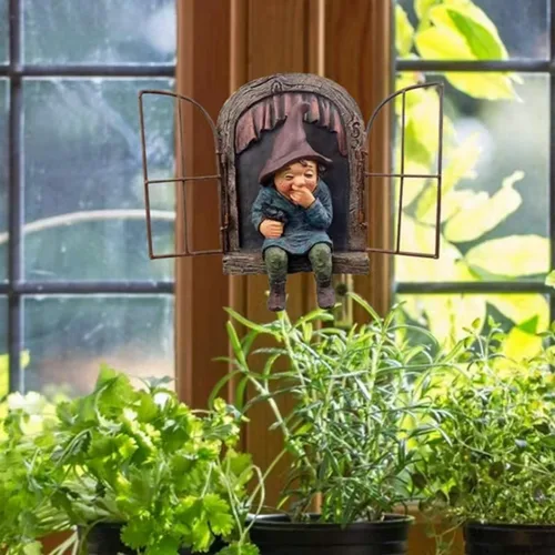 Miniatura 3 de Abrazador de árbol de elfo de 7.1 pulgadas, estatua de gnomo de jardín de hadas, figura de gnomo de resina colgante, escultura de árbol caprichosa