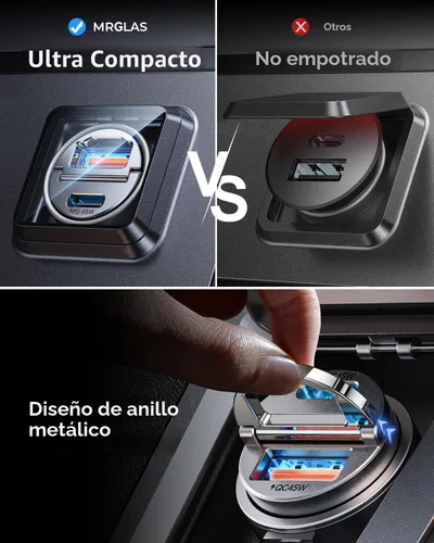 Miniatura 4 de MRGLAS Cargador de Coche USB C de 90W Carga Rápida, [Diseño Invisible] Cargador de Coche Todo Metálico USB C PD45W+QC3.0 Adaptador de Coche Dual