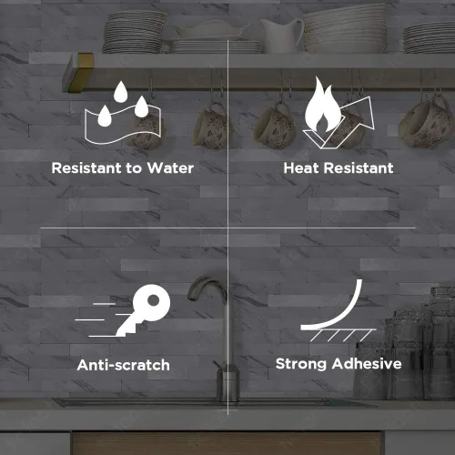 Miniatura 6 de Tic Tac Tiles Autoadhesivo extraíble para la loseta del muro de la cocina o el baño, azulejos metálicos (blanco mármol, 1)