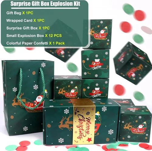 Miniatura 5 de Caja de regalo explosiva sorpresa de Navidad de BABORUI para dinero, caja de regalo explosiva de Navidad con confeti, caja sorpresa desplegable