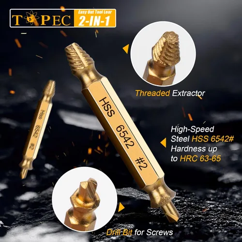 Miniatura 4 de TOPEC Juego de Extractor de Tornillos Pequeños, 13 Piezas Herramienta de Extracción de Tornillos Dañados, Kit HSS 6542 Easy Out para Sujetadores