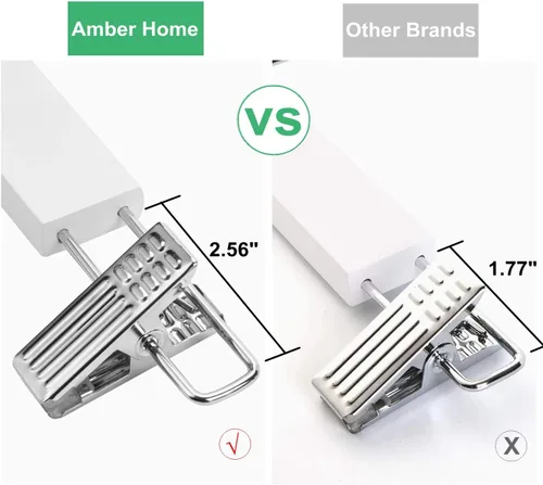 Miniatura 4 de Amber Home Paquete de 10 perchas de madera de color blanco sólido de 14.17 pulgadas para pantalones, pantalones y jeans con 2 clips ajustables