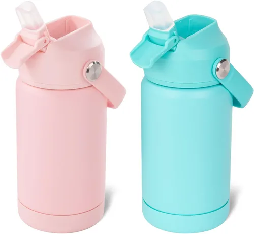 Miniatura 13 de Kerilyn - Botella de agua para niños, de acero inoxidable, con pajilla a prueba de fugas, con aislamiento térmico, libre de bisfenol A, unisex