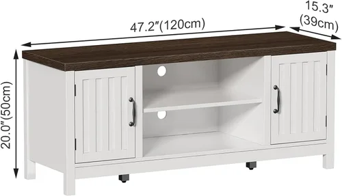 Miniatura 3 de ChooChoo Soporte de TV estilo granja, centro de entretenimiento de madera con puerta acanalada con gabinetes de almacenamiento y estantes abiertos