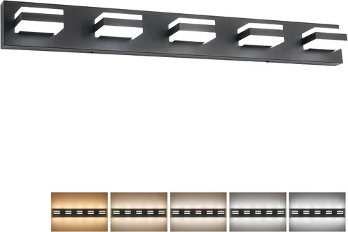 Miniatura 12 de SOLFART Luces de tocador de baño negras regulables LED modernas sobre el espejo, iluminación de baño negra para la pared del baño S8568 (5 luces)