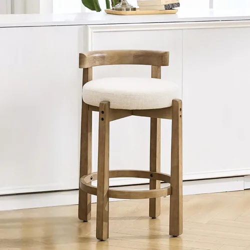 Miniatura 10 de HEAH-YO Taburetes de Bar Modernos de Mediados de Siglo Juego de 2, Taburetes de Mostrador de 26.5" con Respaldo, Taburetes de Bar Tapizados en Lino