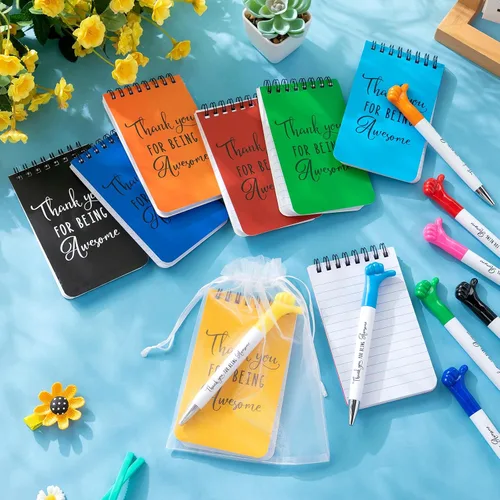 Miniatura 5 de PerKoop Juego de 40 juegos de regalos de agradecimiento a granel, 40 bolígrafos con pulgar hacia arriba, bolígrafo y cuaderno motivacional