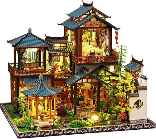 Miniatura 11 de Kit de rincón de libros, kit de casa de muñecas en miniatura con muebles y luz LED, rompecabezas 3D, sujetalibros de arte de madera, kits