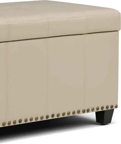 Miniatura 7 de SIMPLIHOME Amelia - Otomana de almacenamiento, banco otomano rectangular de cuero vegano de 33 pulgadas de ancho en negro medianoche, otomana